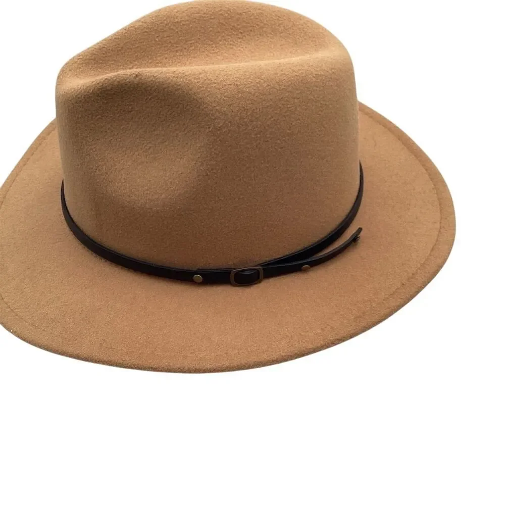 Unisex Brown‎ Wool Felt Fedora Hat with Leather Band